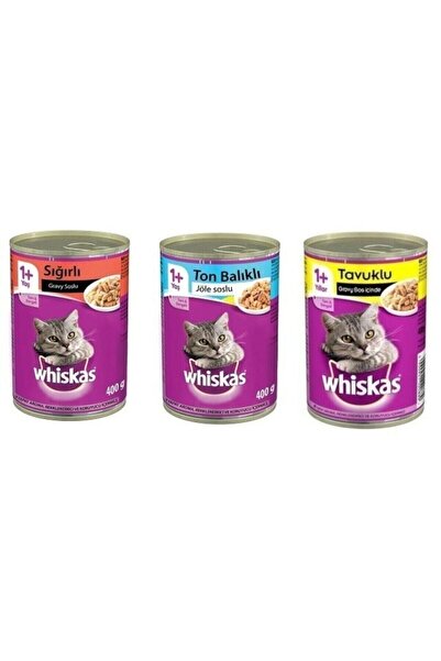 Whiskas Tavuklu Ton Balıklı Sığır Etli Yaş Kedi Maması Konserve 400 gr X 3 Adet