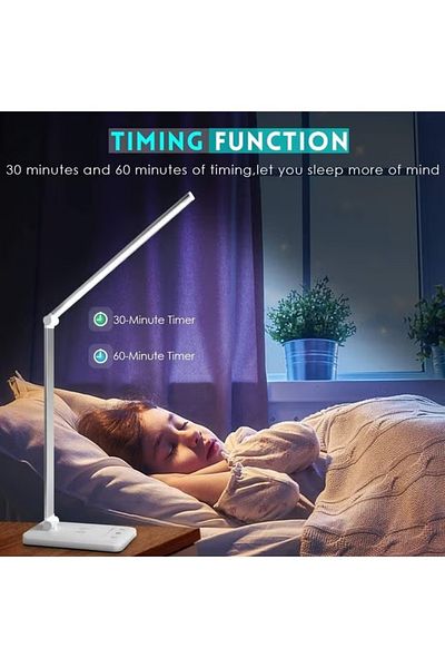 COOYA LED eye protection desk lamp, 5-speed adjustment, foldable, USB port, wireless fast charging, white