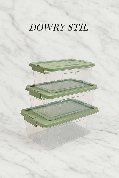 DOWRY STİL Eco Triple Storage Container Set 1.2 Lt - 2.05 Lt - 3.45 Lt Green Snl