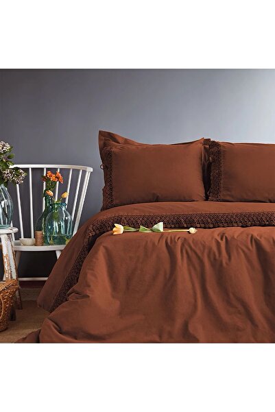 İssimo Home İssimo Daisy Washed 100% Cotton Poplin Double Duvet Cover Set Tile