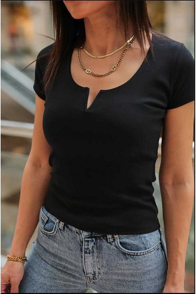 KAROL بادي ذو الياقة المقطوعة باللون الأسود