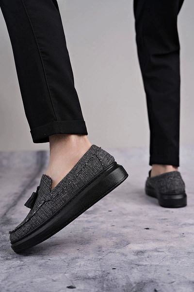 POLEXP Slw154 Blaze Laceless Tassel Linen Ανδρικά καθημερινά αθλητικά κλασικά παπούτσια Kst - Γκρι
