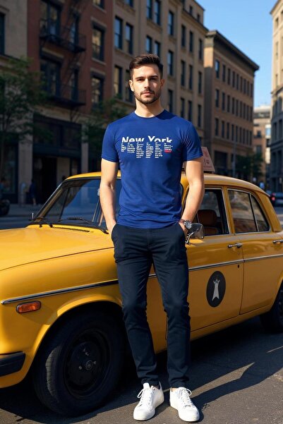 Tex Republic Чоловічий темно-синій футболка Slim Fit - Нью-Йорк з принтом, бавовна