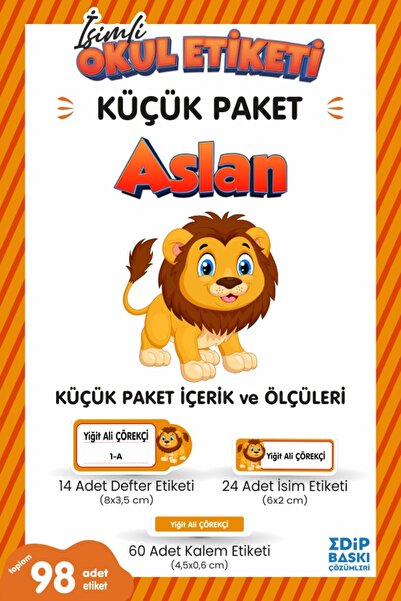 EDİP BASKI İsimli Okul Etiketi Taraftar Aslan Defter, Kitap Ve Kalem Etiketi ...