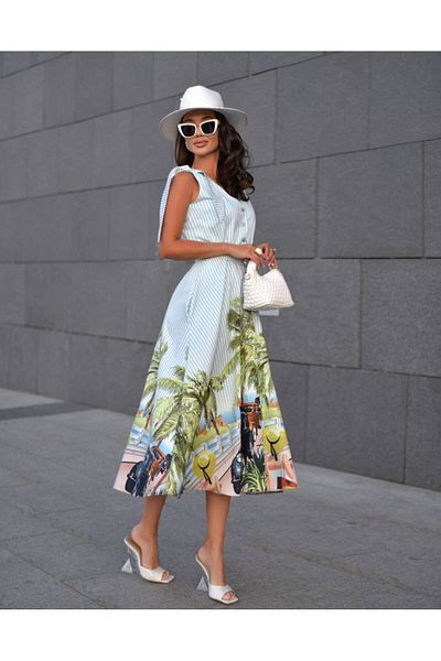 Butik Şenel Rochie cu umeri cu fundita cu model palmier