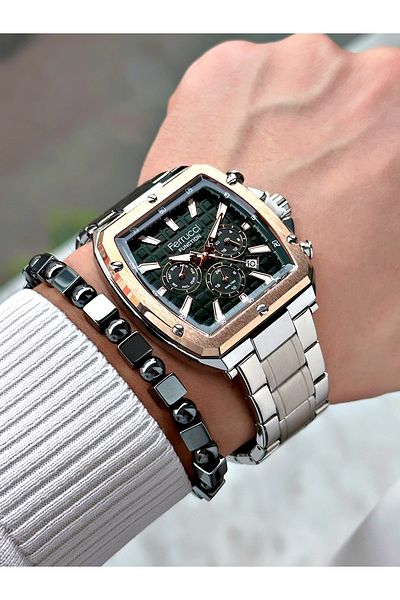 Ferrucci Ferrucci̇ Function Silver Metal Men's Wristwatch with Green Dial
