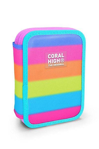 Coral High Παιδική πολύχρωμη ριγέ τσάντα μολυβιού διπλής στρώσης 11140