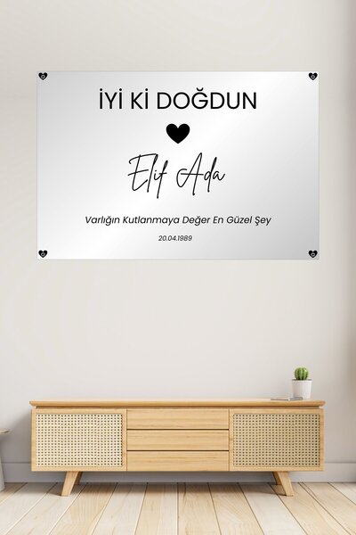 Genel Markalar Kişiye Özel Doğum Günü Happy Birthday Duvar Afişi Branda 70x10...