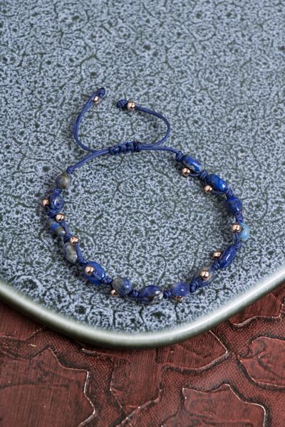 Saff Doğal Taş Certified Lapis and Hematite Communication Power Bracelet