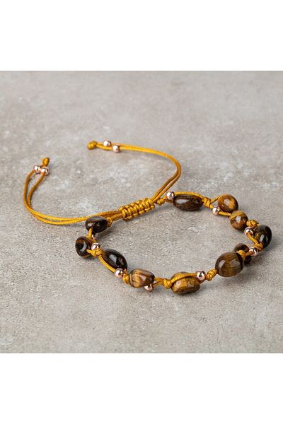 OSMANLI DOĞAL TAŞ Tiger Eye Natural Cut Natural Stone Macrame Bracelet