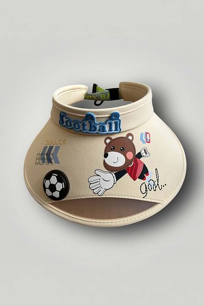 wakawakakidsstore Blue Children's Visor Hat with Football Bear Figure (2-8 Years)