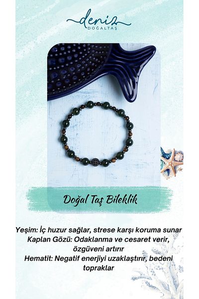 Deniz Doğal Taş Certified Jade Tiger Eye and Hematite Bracelet