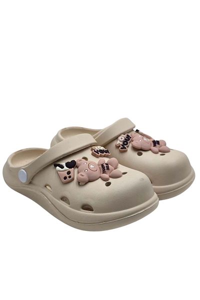 wakawakakidsstore Figured Beige Kids Booties Slippers