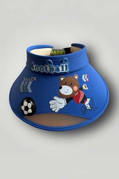 wakawakakidsstore Blue Children's Visor Hat with Football Bear Figure (2-8 Years)