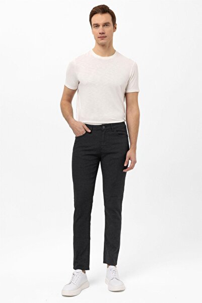 SÜVARİ Siyah Slim Fit 5 Cep Kalıp Armürlü Kanvas Pantolon