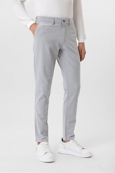 SÜVARİ Γκρι Slim Fit Dobby Canvas Παντελόνι