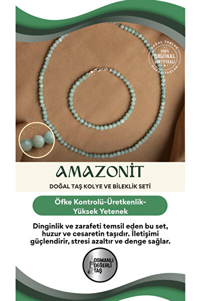 OSMANLI DEĞERLİ TAŞ Sertifikalı Amazonit Doğal Taş Kolye ve Bileklik Seti – Dinginlik ve Zarafet