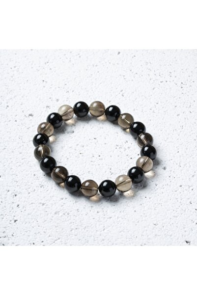 OSMANLI DEĞERLİ TAŞ Sertifikalı Doğal Dumanlı Kuvars ve Obsidiyen Bileklik – Koruma ve Topraklama Enerjisi