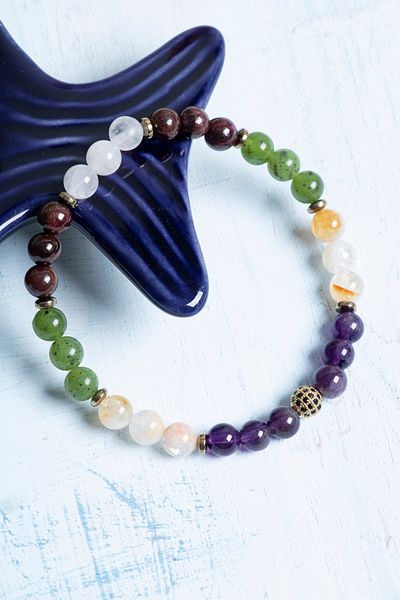 Deniz Doğal Taş Certified Amethyst Citrine Jade Garnet Crystal Quartz Hematite Scorpio Bracelet