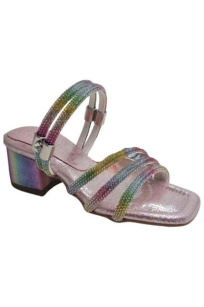 wakawakakidsstore Rainbow Stone Thick Heeled Girls' Evening Dress Shoes