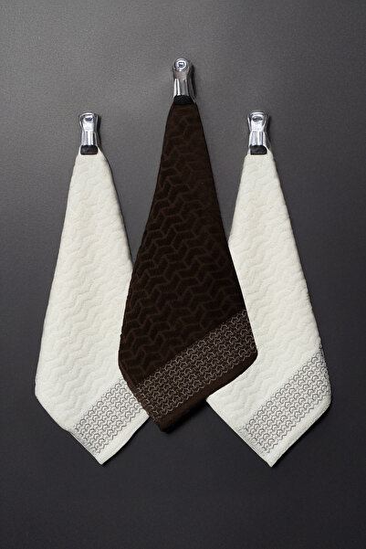 Class 30x30 %100 Pamuklu 3lü Mutfak Havlusu Kahve/Ekru