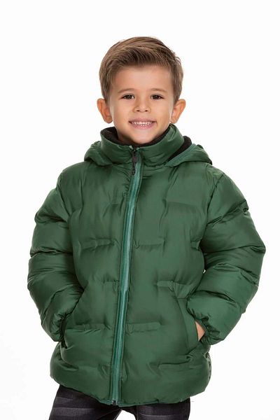 wakawakakidsstore Lined Hooded Zipper Closure Pocket Boys' Coat - Green - Age 9-10