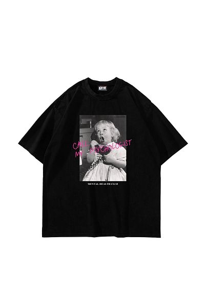 Sekizbiraltı Call My Psychologist Printed Oversize Unisex Μαύρο Tshirt