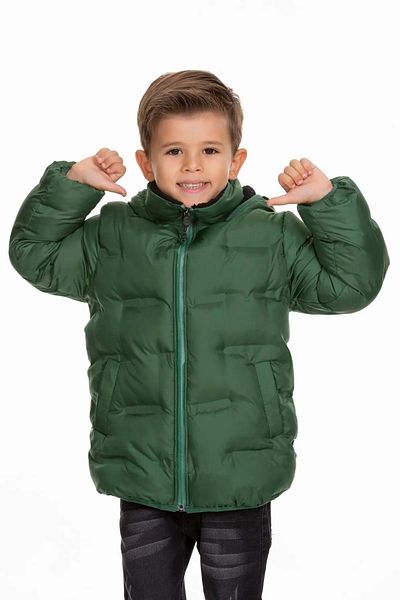 wakawakakidsstore Lined Hooded Zipper Closure Pocket Boys' Coat - Green - Age 9-10