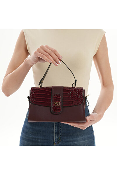 DMR PLACE Kadın Timsah Desenli Yandan Çapraz Askılı  El ve Omuz Çantası