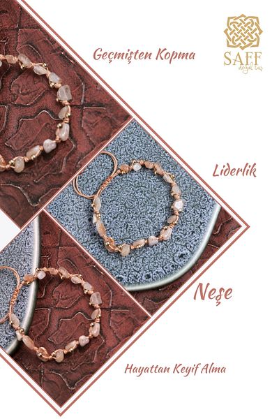 Saff Doğal Taş Certified Sunstone and Gold Detailed Adjustable Bracelet