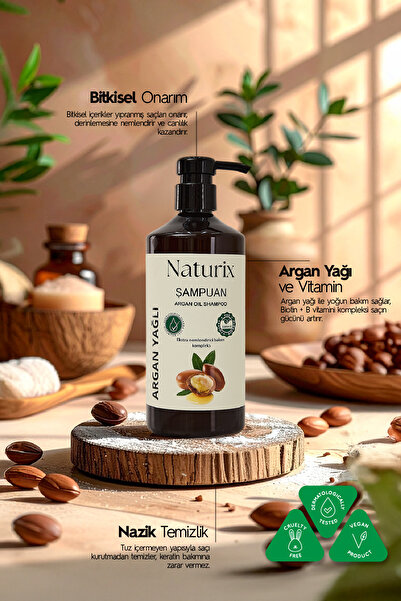 Naturix Argan Yağlı Şampuan 600 ml – Yıpranmış Saçlar Için Doğal Bakım Ve Nemlendirme
