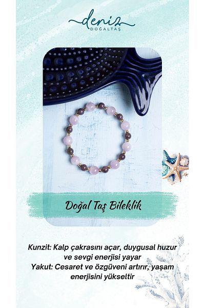 Deniz Doğal Taş Certified Kunzite and Ruby Natural Stone Bracelet