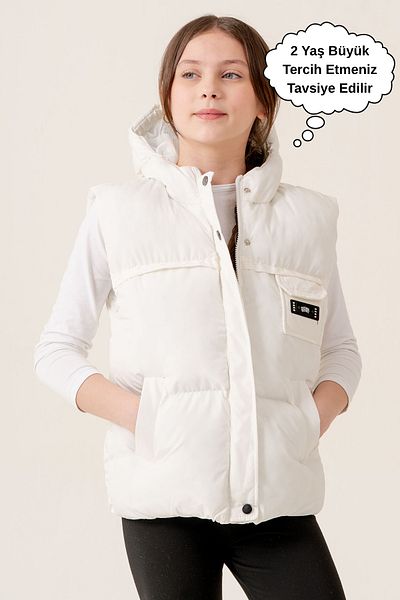 ASYAKİDS CLUB Girl's Hooded Pocket Lined Seasonal Puffer Vest