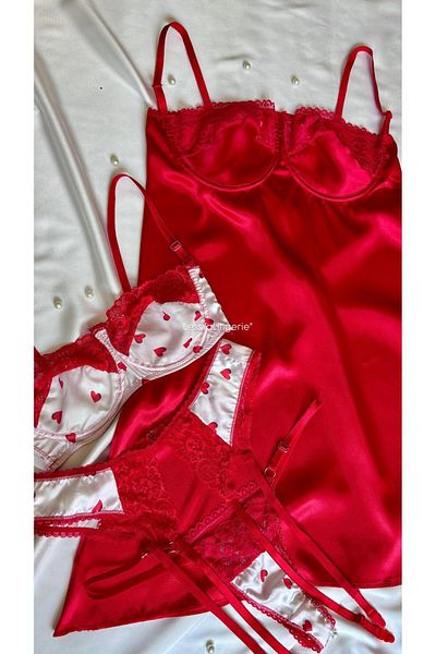 Lessya Set of 2 Satin Nightgown Lace Satin Garter Set