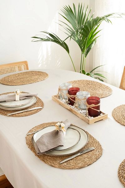 AVANTAGE HOME Kayla - 6 Pieces Oval 100% Natural Straw American Service Supla, Tableware Service Presentation