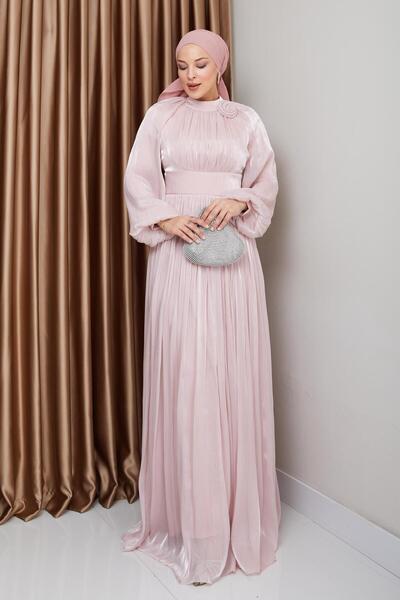 Olcay Βραδινό φόρεμα με λουλούδια με πλισέ Yoryo μεταξωτό χιτζάμπ PUDRA 1240