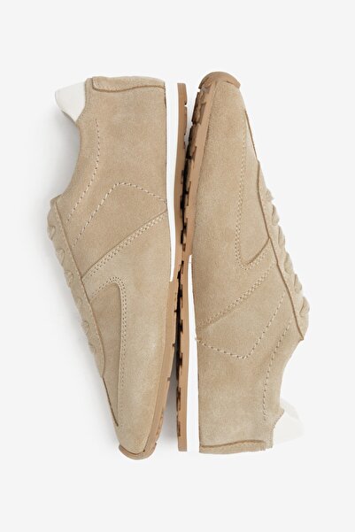 Seniorah Beige Real Leather Suede Women's Sneakers