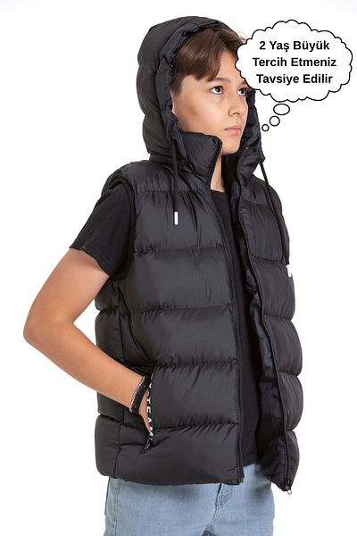 ASYAKİDS CLUB Hooded Pocket Printed Puffer Vest