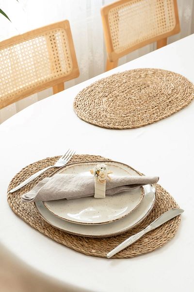 AVANTAGE HOME Kayla - 6 Pieces Oval 100% Natural Straw American Service Supla, Tableware Service Presentation