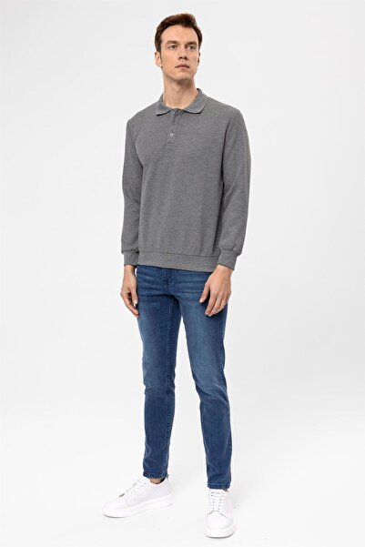 SÜVARİ Polo Collar Regular Fit Dobby Sweatshirt