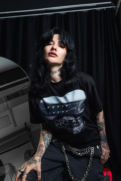 Bak Moda Γυναικείο μπλουζάκι με ζώνη με στάμπα Relaxed Fit μαύρο