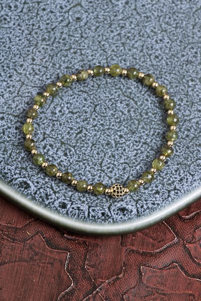 Saff Doğal Taş Certified Zebercet Stone Gold Detailed Bracelet