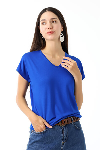 Devinka Γυναικείο μπλουζάκι Saks Blue V-Neck