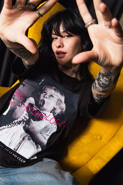 Sekizbiraltı Call My Psychologist Printed Oversize Unisex Μαύρο Tshirt