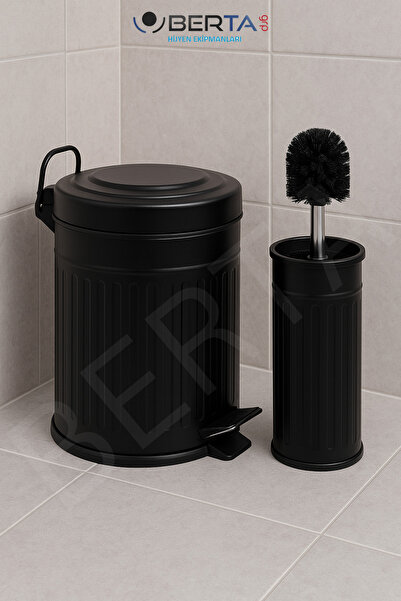 Berta Hijyen Vintage Banyo Seti Siyah Çöp Kovası 5lt Tuvalet Fırçası Lüks Model - Mini Boy Çöp Poşeti Hediyelidir