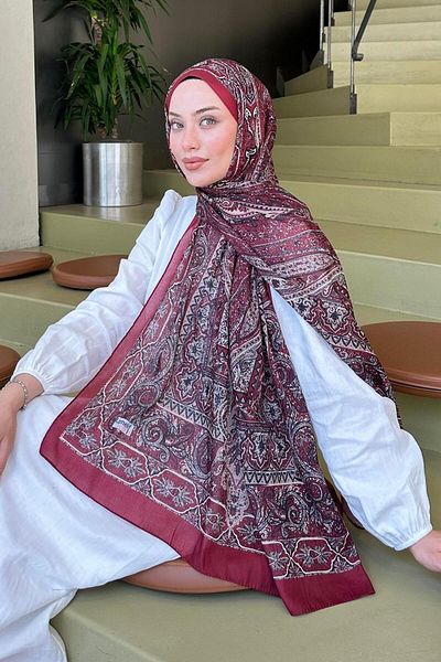 lamelif.com Памучен шал в бордо - ретро модел