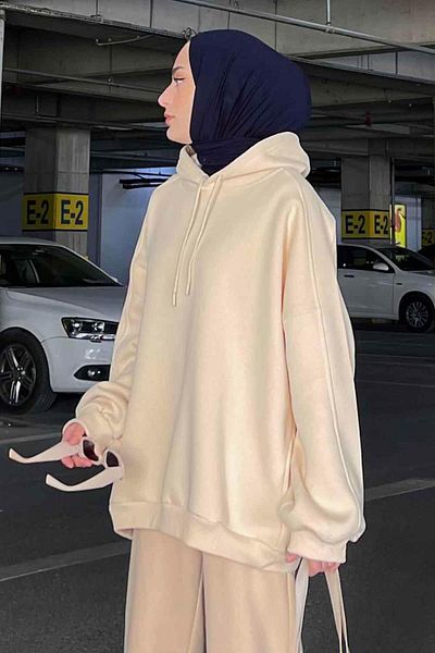 lamelif Κρέμα φούτερ με κουκούλα Oversize με πλαϊνές τσέπες