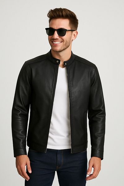 Jack & Jones Мъжко водоустойчиво кожено байкерско яке Jj&j, черно
