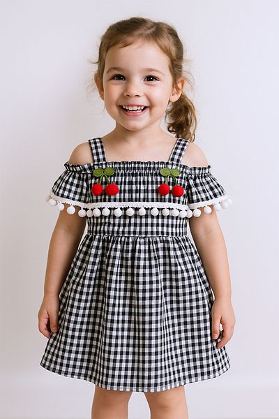 HÇM Girl's Strap Dress Lace Plaid Pattern B14
