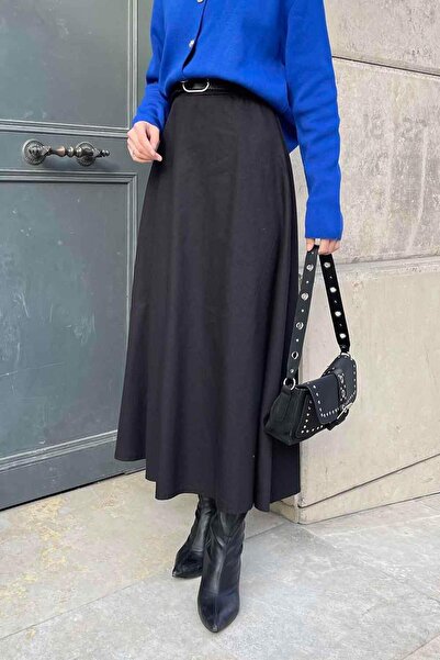 lamelif Fustă evazată din in negru